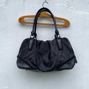 Burberry Black Tonal Check Nylon & Leather Double Zip Bowler Bag